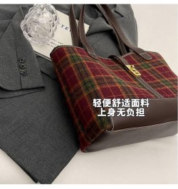 Fashionable Commuting Bag Woolen Large-Capacity Bag Women's Bag Autumn And Winter Shoulder Bag Fashionable Tote Bag Green Pla...