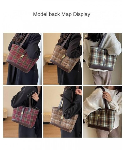 Fashionable Commuting Bag Woolen Large-Capacity Bag Women's Bag Autumn And Winter Shoulder Bag Fashionable Tote Bag Green Pla...