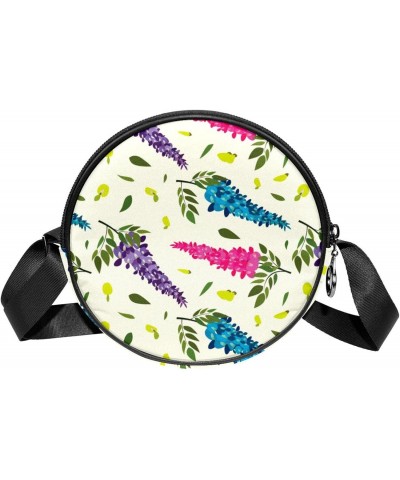 Colorful Watercolor Wisteria Flowers Crossbody Bag for Women Teen Girls Round Canvas Shoulder Bag Purse Tote Handbag Bag $10....