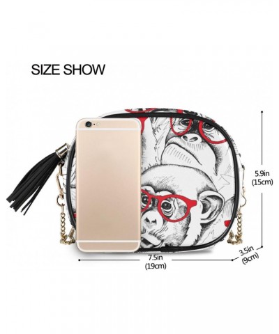 Small Crossbody Bag Monkey in Red Glasses Womens Shoulder Chain Bag PU Leather Small Purse With Tassel $11.04 Shoulder Bags