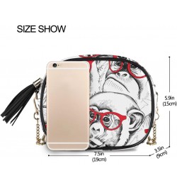 Small Crossbody Bag Monkey in Red Glasses Womens Shoulder Chain Bag PU Leather Small Purse With Tassel $11.04 Shoulder Bags