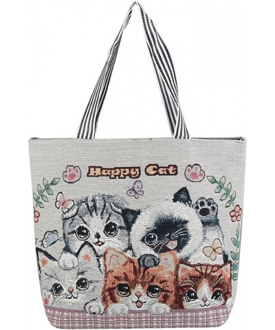 Women Canvas Cat Tote Bag Cat Print Bag Cat Graphic Shoulder Bag Hobo Crossbody Handbag Casual A06 $8.99 Totes