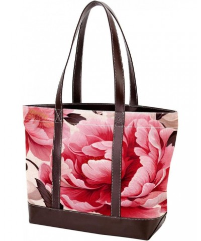 Peony Canvas Leather Mix Handbag - 13.3x4.7x12.2 in - Stylish and Durable Women's Satchel Bag $24.07 Satchels