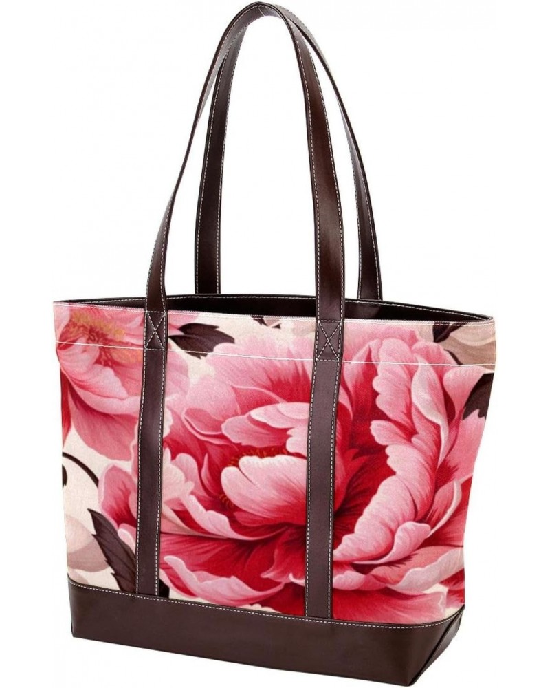 Peony Canvas Leather Mix Handbag - 13.3x4.7x12.2 in - Stylish and Durable Women's Satchel Bag $24.07 Satchels