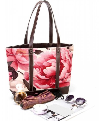 Peony Canvas Leather Mix Handbag - 13.3x4.7x12.2 in - Stylish and Durable Women's Satchel Bag $24.07 Satchels