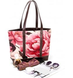 Peony Canvas Leather Mix Handbag - 13.3x4.7x12.2 in - Stylish and Durable Women's Satchel Bag $24.07 Satchels