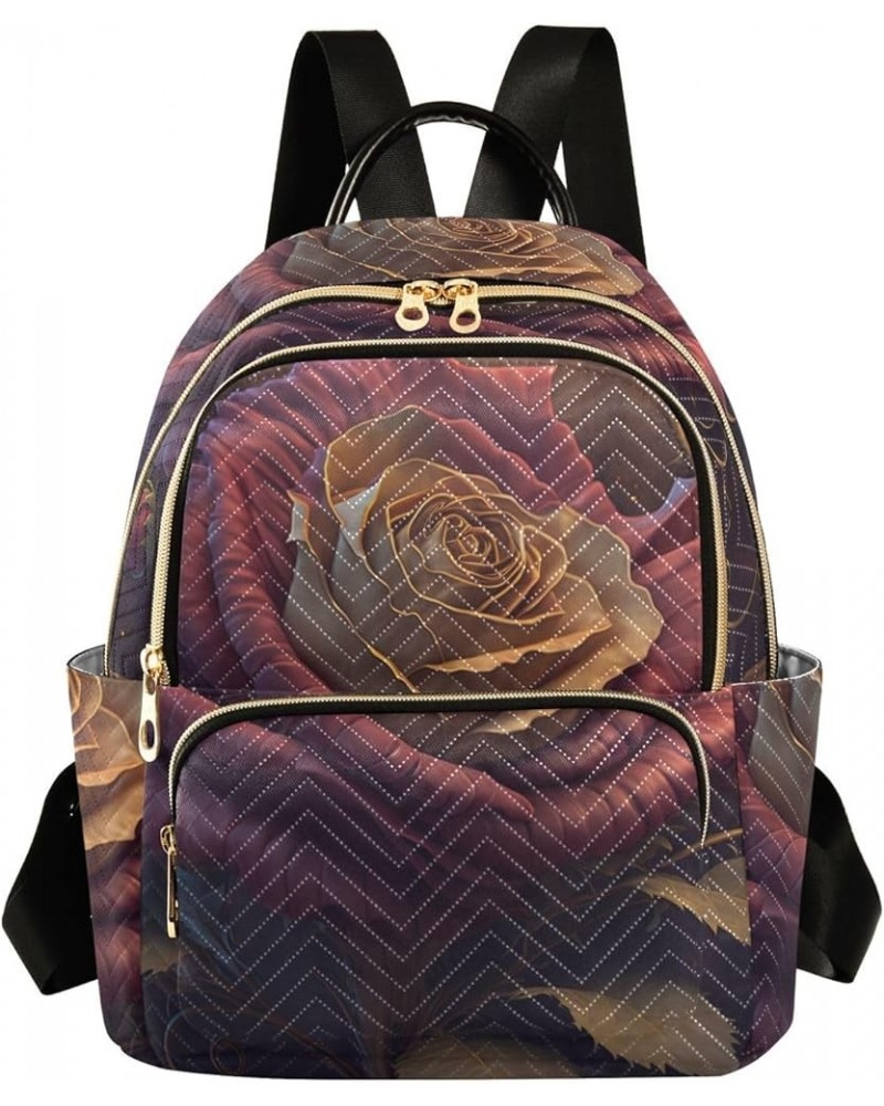 Women's Medium Fashion Backpack Ethereal Burgundy Rose Print Ladies Travel Daypack Aesthetic Shoulder Bag 10.2×5.1×12.5 IN $1...