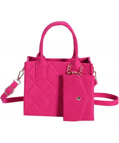 Button Closure Handbag Ladies Felt Shoulder Bag Women Set with Chain Purse Quilted Handle Adjustable Strap Tote Rose Red $6.8...