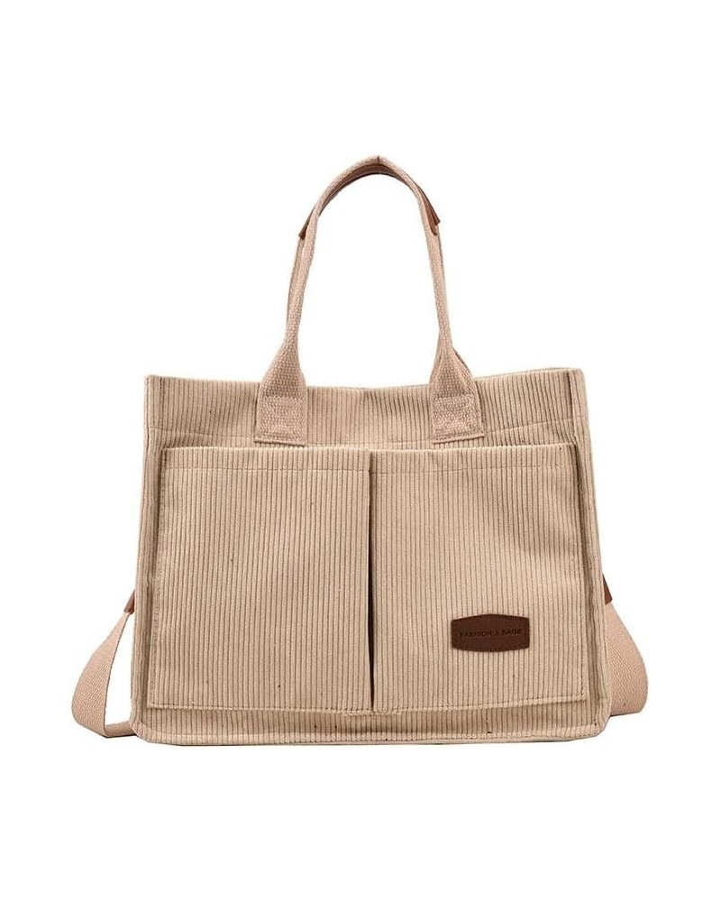 Multi-Pocket Corduroy Tote Bag for Women, Versatile Shoulder Crossbody Handbag with Handles for Work and Casual Use Khaki $9....