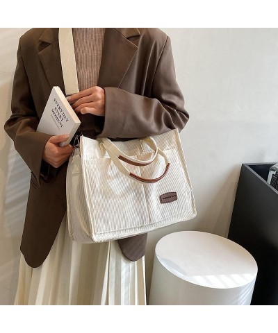 Multi-Pocket Corduroy Tote Bag for Women, Versatile Shoulder Crossbody Handbag with Handles for Work and Casual Use Khaki $9....