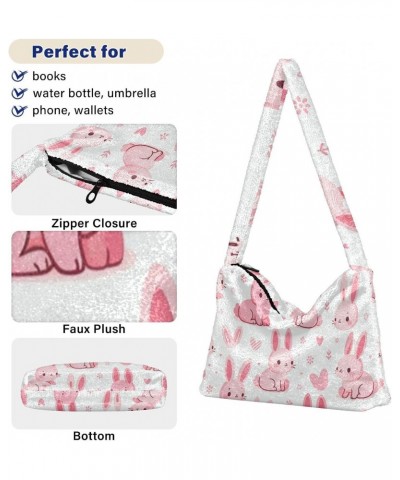 Ladies Soft Plush Underarm Bag Pink-cute-rabbit Fluffy Shoulder Bag Women Furry Purse Handbag $17.27 Shoulder Bags