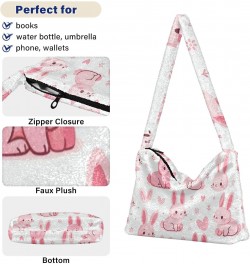 Ladies Soft Plush Underarm Bag Pink-cute-rabbit Fluffy Shoulder Bag Women Furry Purse Handbag $17.27 Shoulder Bags