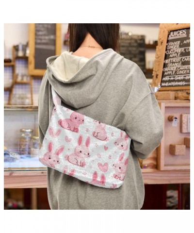 Ladies Soft Plush Underarm Bag Pink-cute-rabbit Fluffy Shoulder Bag Women Furry Purse Handbag $17.27 Shoulder Bags