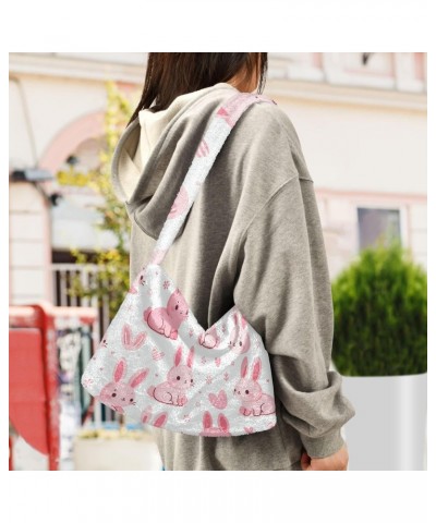 Ladies Soft Plush Underarm Bag Pink-cute-rabbit Fluffy Shoulder Bag Women Furry Purse Handbag $17.27 Shoulder Bags