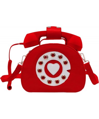 Novelty Telephone Shaped Shoulder Bag Funny Retro Phone Crossbody Bag Totes Chain Purse Red $12.71 Totes