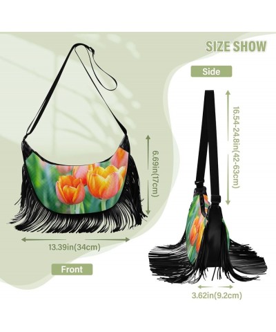 Women Fringe Tassel Cross Body Bag Pug Dragonfly Leisure Shoulder Bag Color097 $11.36 Crossbody Bags