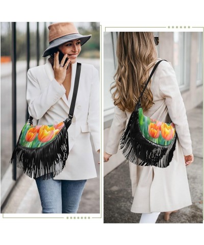 Women Fringe Tassel Cross Body Bag Pug Dragonfly Leisure Shoulder Bag Color097 $11.36 Crossbody Bags