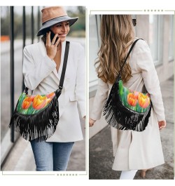 Women Fringe Tassel Cross Body Bag Pug Dragonfly Leisure Shoulder Bag Color097 $11.36 Crossbody Bags