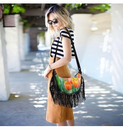 Women Fringe Tassel Cross Body Bag Pug Dragonfly Leisure Shoulder Bag Color097 $11.36 Crossbody Bags