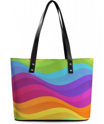 Womens Handbag Rainbow Leather Tote Bag Top Handle Satchel Bags For Lady $18.54 Totes