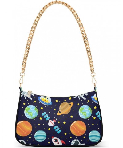 Cartoon Planets Rockets Women Shoulder Bag Clutch Chain Purse Handbags with Zipper Pocket Tote Bag for Wedding Shopping $17.9...