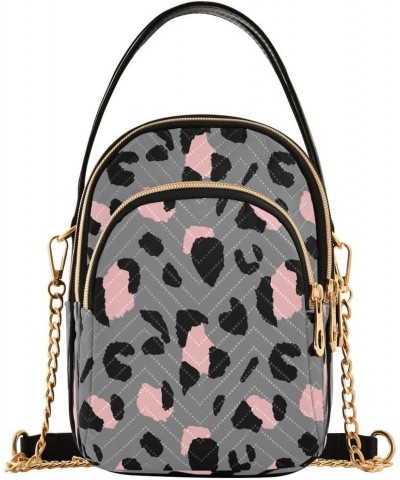 Black Pink Leopard Print Crossbody Bag Small Shoulder Handbags Leather Purse for Women $12.74 Crossbody Bags