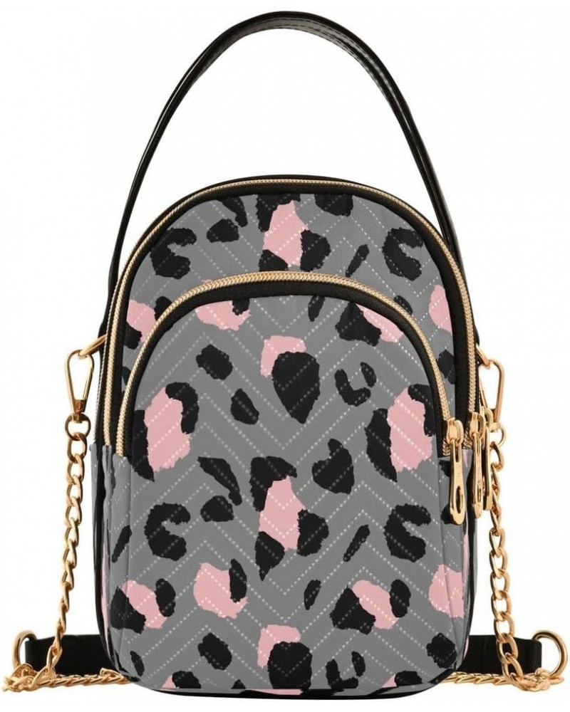 Black Pink Leopard Print Crossbody Bag Small Shoulder Handbags Leather Purse for Women $12.74 Crossbody Bags