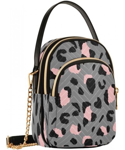 Black Pink Leopard Print Crossbody Bag Small Shoulder Handbags Leather Purse for Women $12.74 Crossbody Bags