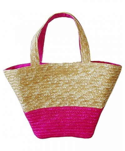 STRAW TOTE: WOVEN WHEAT STRAW TOTE - 2 TONES - BG-R11052 Fuchsia $14.97 Handbags