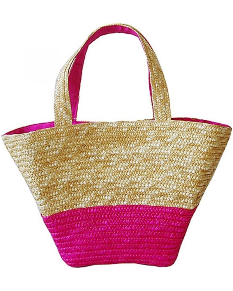 STRAW TOTE: WOVEN WHEAT STRAW TOTE - 2 TONES - BG-R11052 Fuchsia $14.97 Handbags