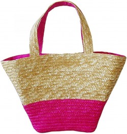 STRAW TOTE: WOVEN WHEAT STRAW TOTE - 2 TONES - BG-R11052 Fuchsia $14.97 Handbags