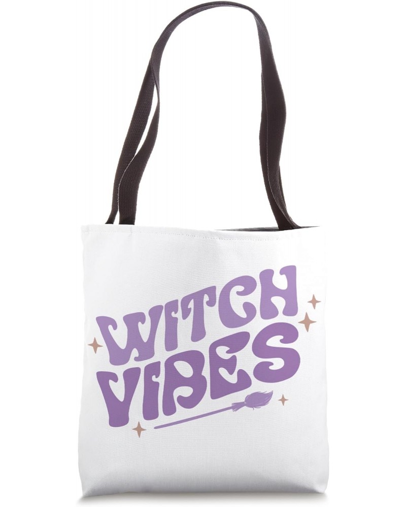 Witch Vibes, Cute Retro Witchy Black Magic Vibe, Coven Broom Tote Bag $16.21 Totes