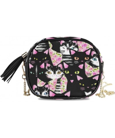 Cat Pink Rose Pizza PU Leather Small Women Crossbody Shoulder Bag Purse Wallet with Adjustable Chain Strap $10.32 Shoulder Bags