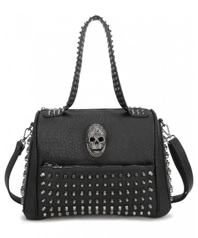 Stylish Women PU Leather Vertical Utility Top-handle Bag Skull Handbag Satchel Rivet Tote Purse Bag Black $27.49 Shoulder Bags