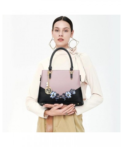 3 Zippered Compartments Purses and Handbags for Women Top Handle Satchel Shoulder Ladies Bags D-black Purple Flower $26.12 Sa...