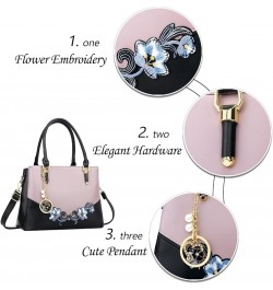 3 Zippered Compartments Purses and Handbags for Women Top Handle Satchel Shoulder Ladies Bags D-black Purple Flower $26.12 Sa...