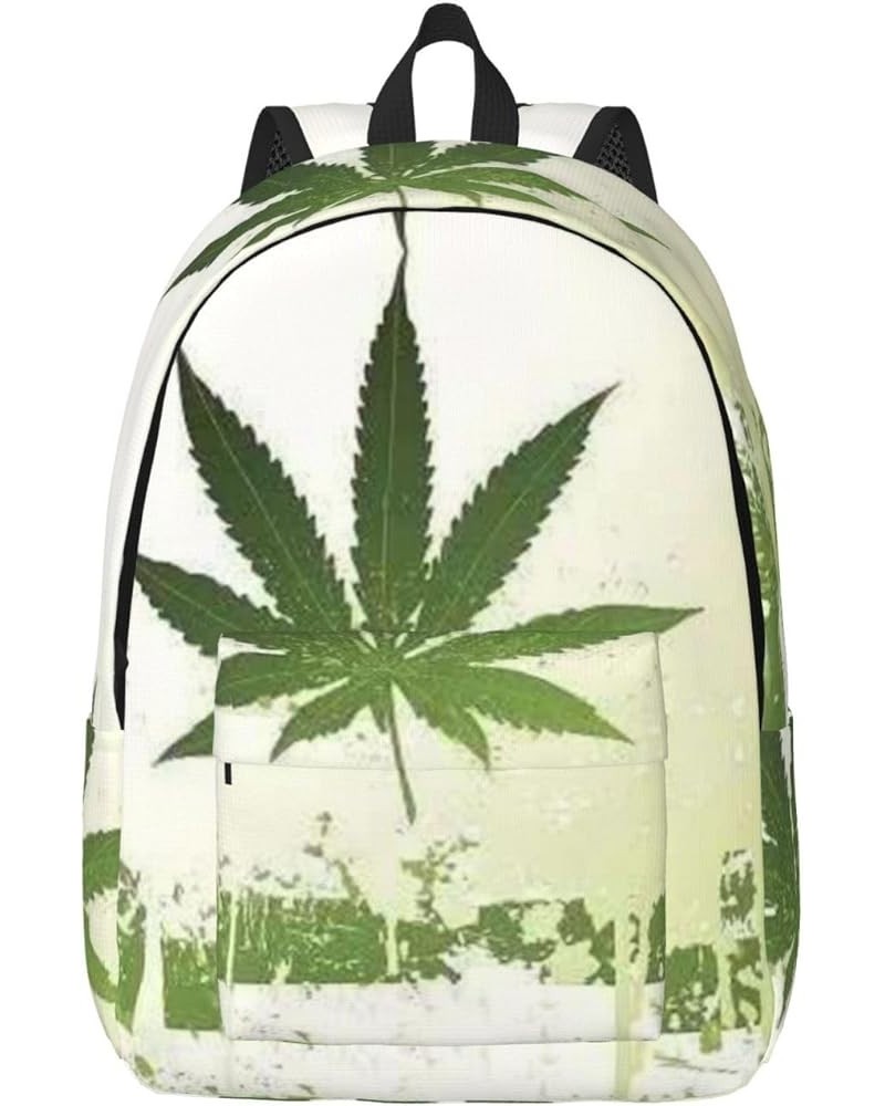 Grass Pot Leaf Print Unisex Canvas Backpack Cute Backpack For Travel Sports Casual Aesthetic Backpack Black Small $17.81 Back...