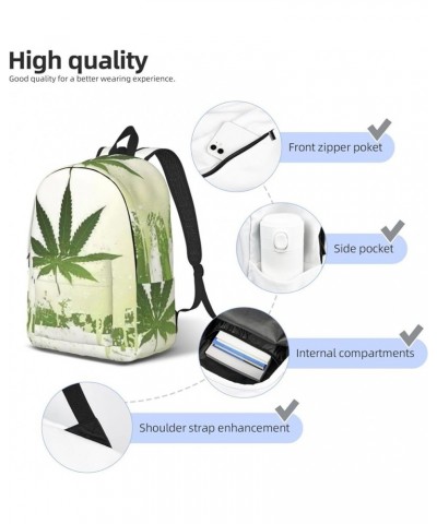 Grass Pot Leaf Print Unisex Canvas Backpack Cute Backpack For Travel Sports Casual Aesthetic Backpack Black Small $17.81 Back...