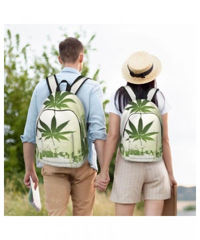 Grass Pot Leaf Print Unisex Canvas Backpack Cute Backpack For Travel Sports Casual Aesthetic Backpack Black Small $17.81 Back...