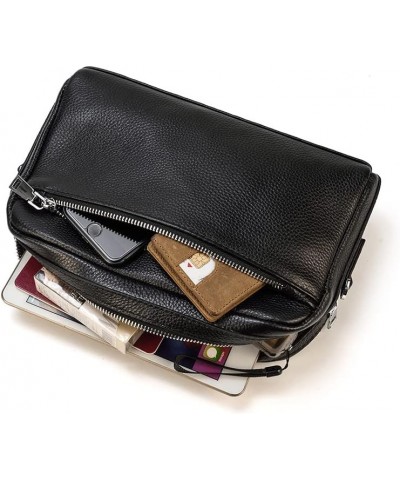 Leather cowhide shoulder bag fashionable small cross body bag for men and women Multi functional storage bag Dark Brown $25.9...