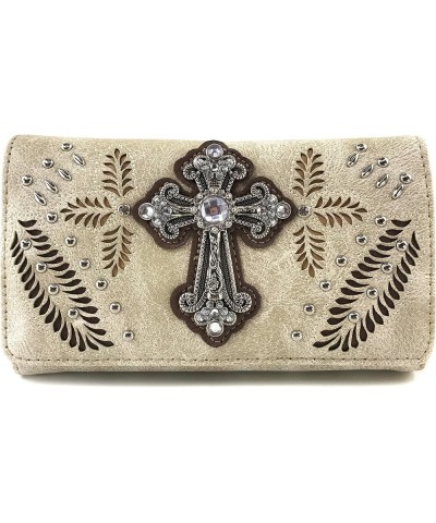 Floral Laser Cut Western Rhinestone Cross Handbag Purse Conceal Carry Beige Wallet Only $28.06 Shoulder Bags