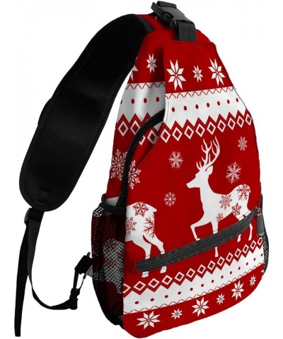 Sling Backpack, Christmas Elk Winter Snowflake Red Waterproof Lightweight Small Sling Bag, Travel Chest Bag Crossbody Shoulde...