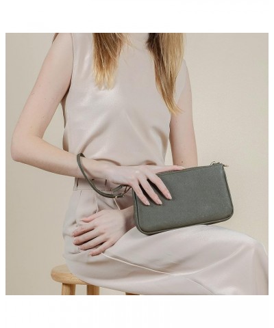 Saffiano Leather Shoulder Bag for Women Leather Purse Minimalist Clutch Handbag Wristlet Khaki Green $25.17 Wristlets