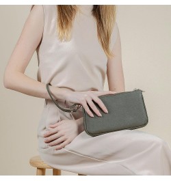 Saffiano Leather Shoulder Bag for Women Leather Purse Minimalist Clutch Handbag Wristlet Khaki Green $25.17 Wristlets