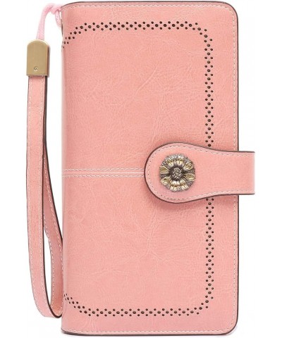 Wristlet Wallets for Women Waxy Leather Credit Card Wallet with Rfid Blocking A01-pink $14.36 Wallets