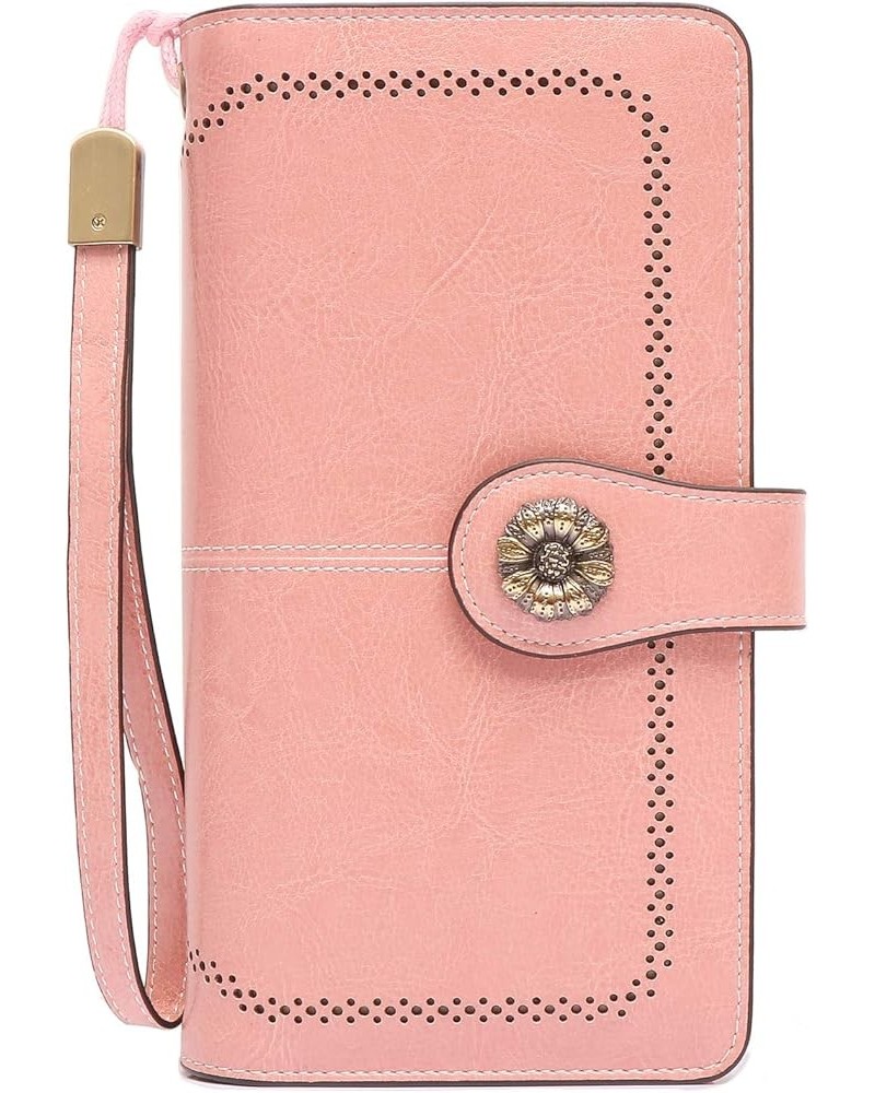 Wristlet Wallets for Women Waxy Leather Credit Card Wallet with Rfid Blocking A01-pink $14.36 Wallets