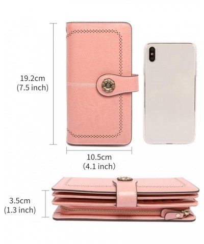 Wristlet Wallets for Women Waxy Leather Credit Card Wallet with Rfid Blocking A01-pink $14.36 Wallets