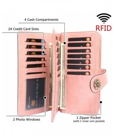 Wristlet Wallets for Women Waxy Leather Credit Card Wallet with Rfid Blocking A01-pink $14.36 Wallets