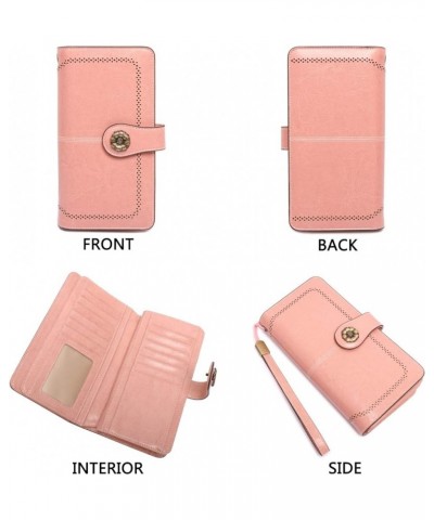 Wristlet Wallets for Women Waxy Leather Credit Card Wallet with Rfid Blocking A01-pink $14.36 Wallets