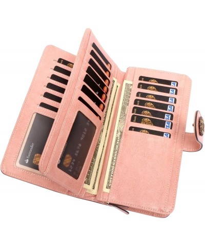 Wristlet Wallets for Women Waxy Leather Credit Card Wallet with Rfid Blocking A01-pink $14.36 Wallets